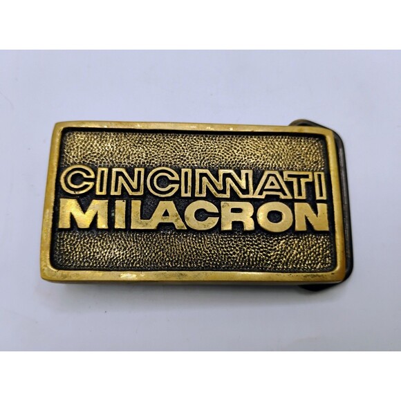 Vintage TBW The Buckle Works Solid Heavy Brass Cincinnati Milacron - USA 3" X 2" - Picture 1 of 5